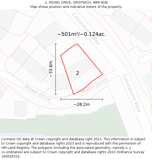 2, MOSEL DRIVE, DROITWICH, WR9 8DB: Plot and title map