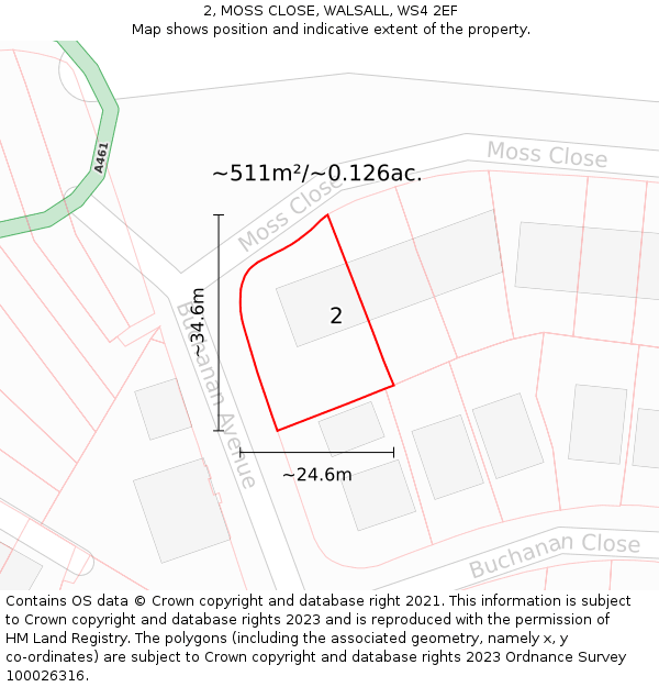 2, MOSS CLOSE, WALSALL, WS4 2EF: Plot and title map