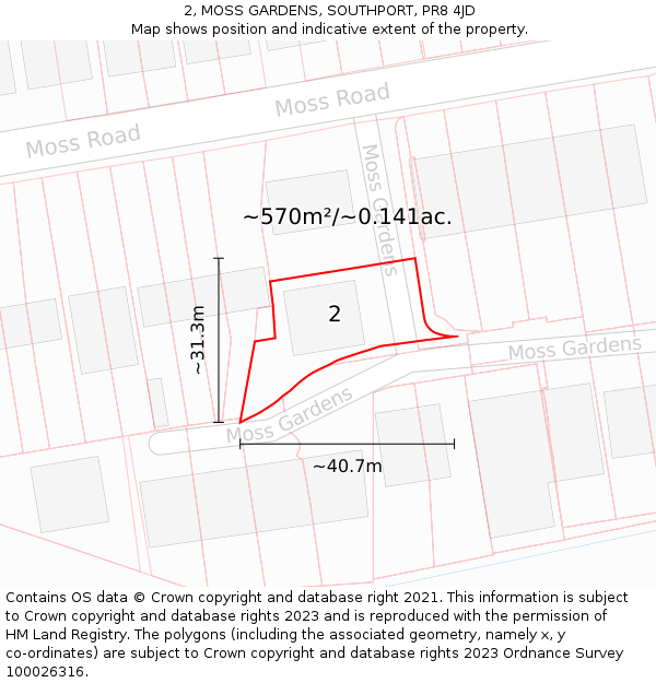 2, MOSS GARDENS, SOUTHPORT, PR8 4JD: Plot and title map