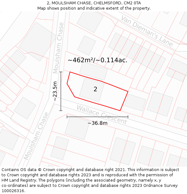 2, MOULSHAM CHASE, CHELMSFORD, CM2 0TA: Plot and title map