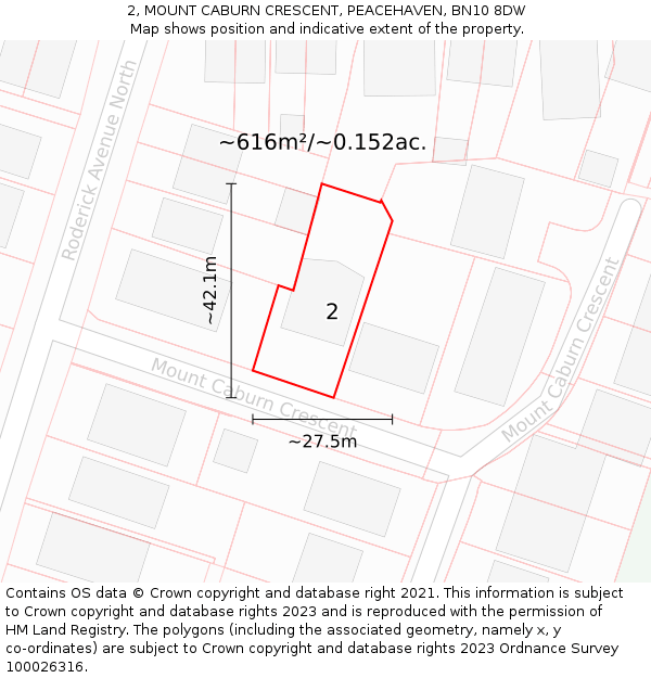 2, MOUNT CABURN CRESCENT, PEACEHAVEN, BN10 8DW: Plot and title map