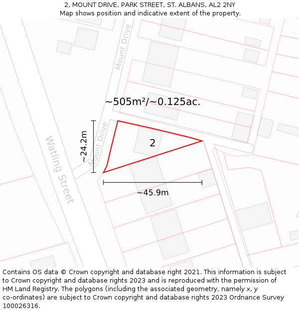 2, MOUNT DRIVE, PARK STREET, ST. ALBANS, AL2 2NY: Plot and title map