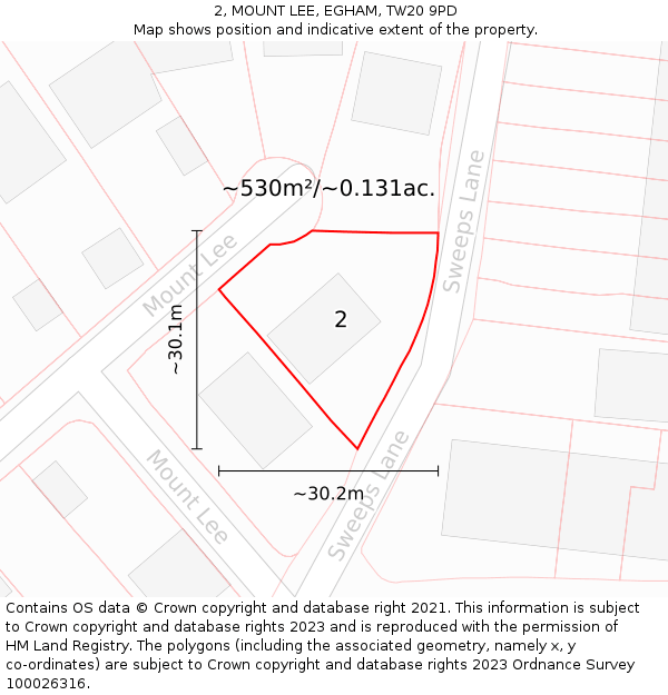 2, MOUNT LEE, EGHAM, TW20 9PD: Plot and title map