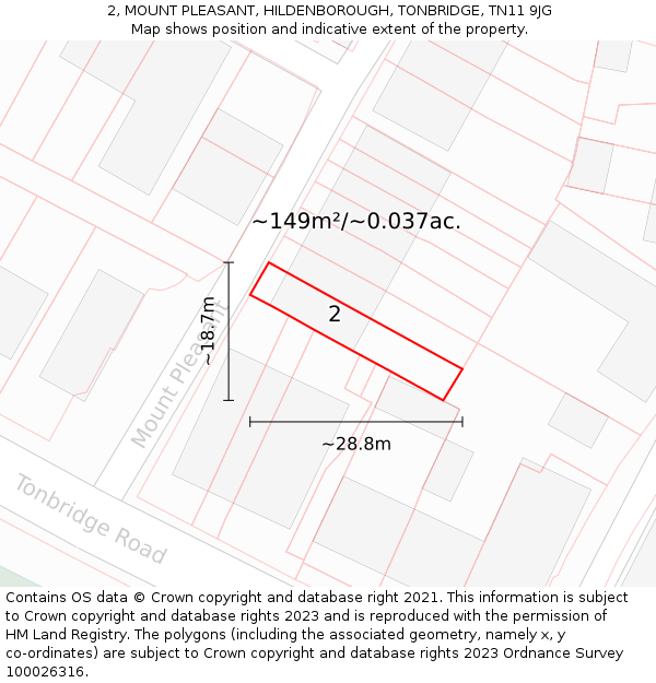 2, MOUNT PLEASANT, HILDENBOROUGH, TONBRIDGE, TN11 9JG: Plot and title map