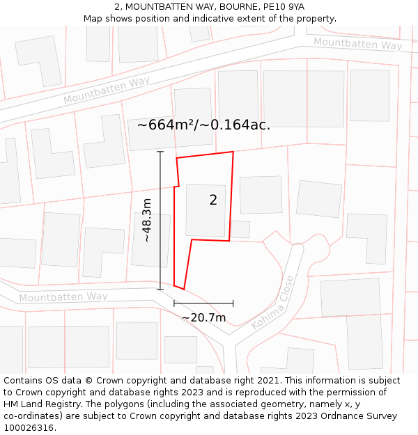 2, MOUNTBATTEN WAY, BOURNE, PE10 9YA: Plot and title map