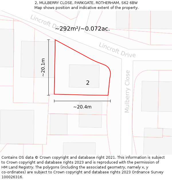 2, MULBERRY CLOSE, PARKGATE, ROTHERHAM, S62 6BW: Plot and title map