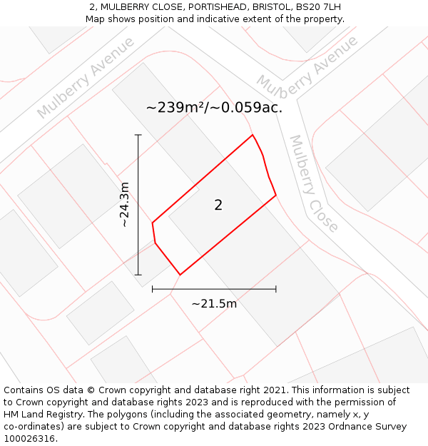 2, MULBERRY CLOSE, PORTISHEAD, BRISTOL, BS20 7LH: Plot and title map