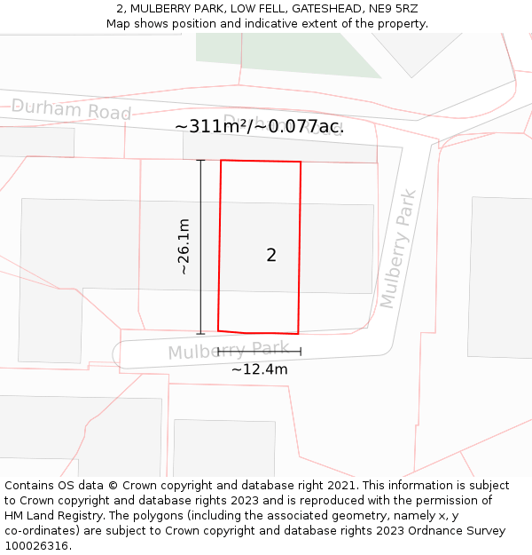 2, MULBERRY PARK, LOW FELL, GATESHEAD, NE9 5RZ: Plot and title map