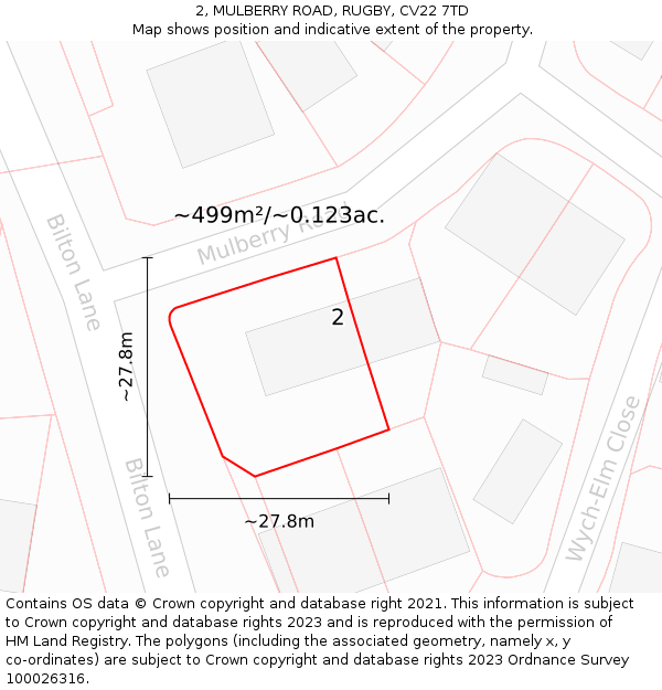 2, MULBERRY ROAD, RUGBY, CV22 7TD: Plot and title map