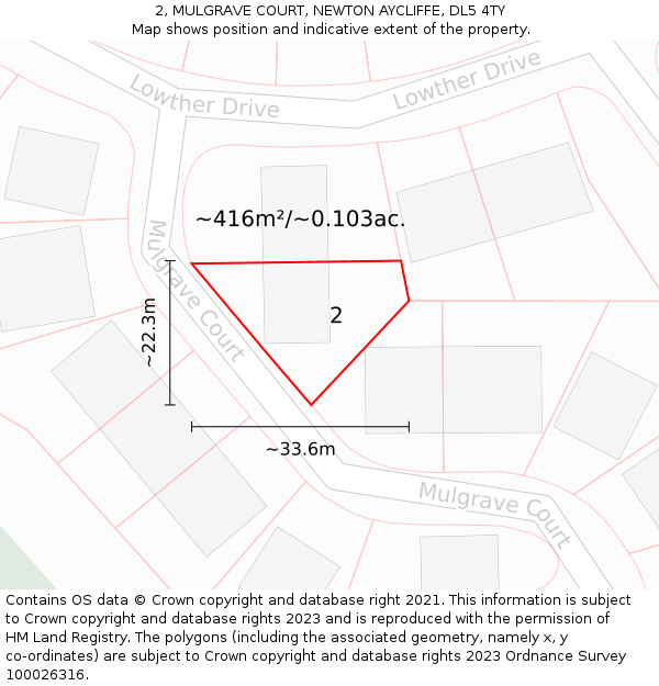 2, MULGRAVE COURT, NEWTON AYCLIFFE, DL5 4TY: Plot and title map