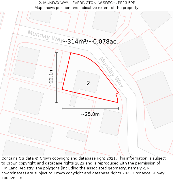 2, MUNDAY WAY, LEVERINGTON, WISBECH, PE13 5PP: Plot and title map