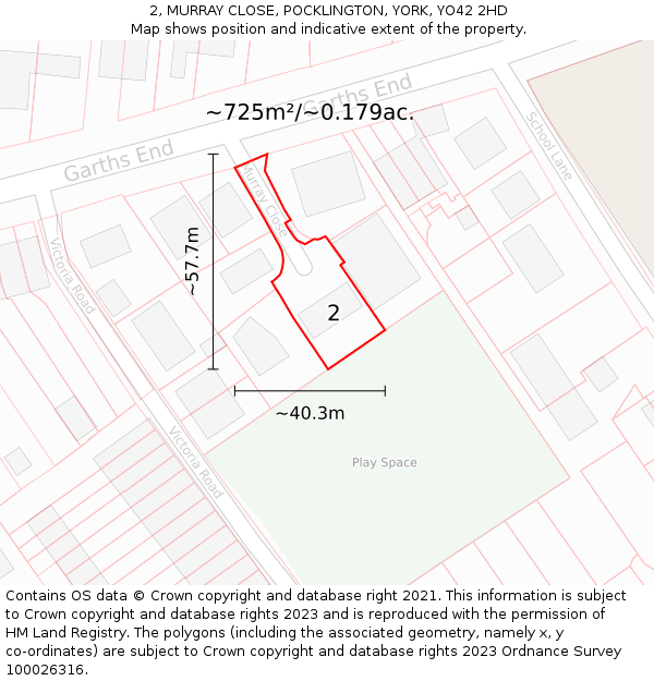 2, MURRAY CLOSE, POCKLINGTON, YORK, YO42 2HD: Plot and title map