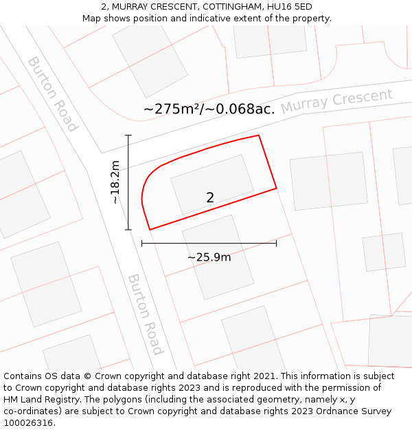 2, MURRAY CRESCENT, COTTINGHAM, HU16 5ED: Plot and title map