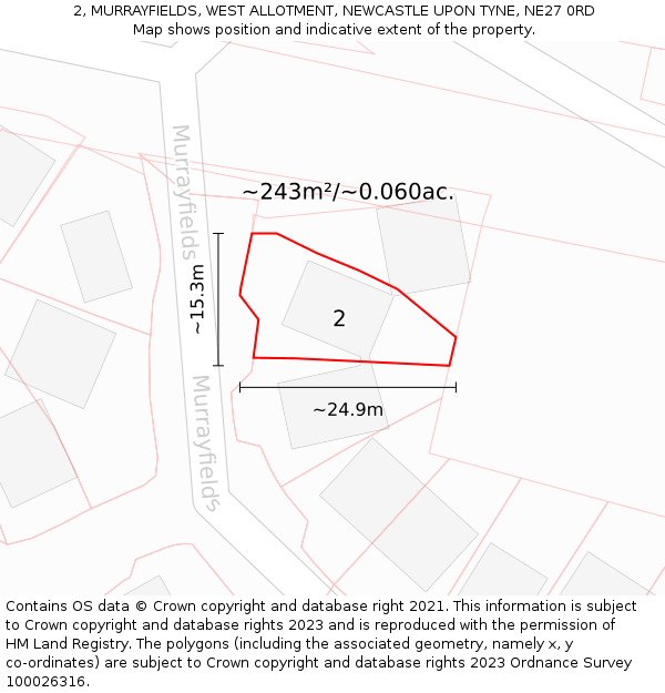 2, MURRAYFIELDS, WEST ALLOTMENT, NEWCASTLE UPON TYNE, NE27 0RD: Plot and title map