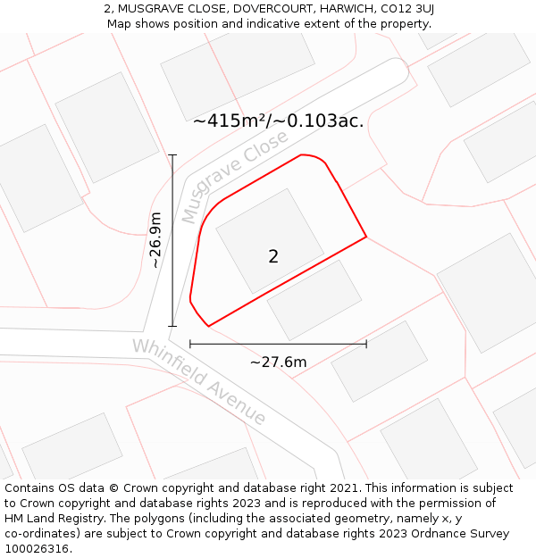 2, MUSGRAVE CLOSE, DOVERCOURT, HARWICH, CO12 3UJ: Plot and title map