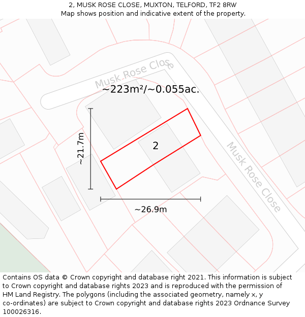 2, MUSK ROSE CLOSE, MUXTON, TELFORD, TF2 8RW: Plot and title map