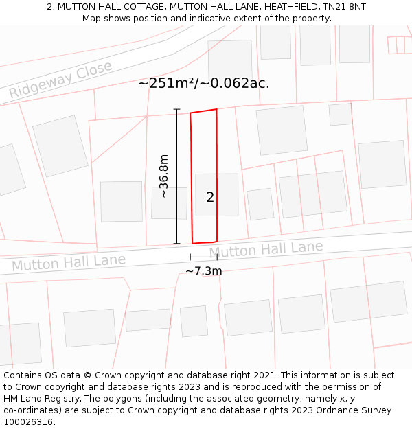 2, MUTTON HALL COTTAGE, MUTTON HALL LANE, HEATHFIELD, TN21 8NT: Plot and title map