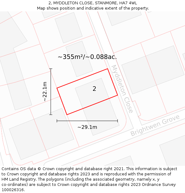 2, MYDDLETON CLOSE, STANMORE, HA7 4WL: Plot and title map