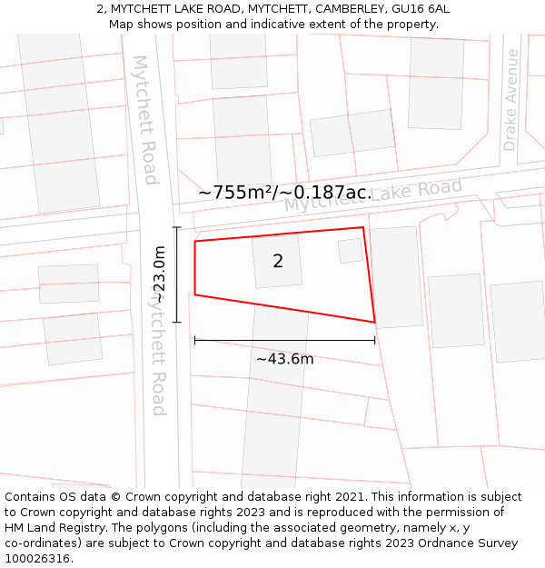 2, MYTCHETT LAKE ROAD, MYTCHETT, CAMBERLEY, GU16 6AL: Plot and title map