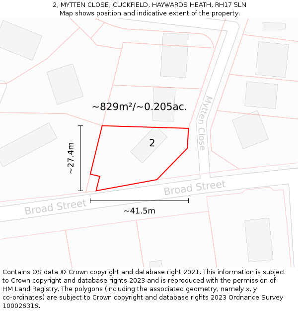 2, MYTTEN CLOSE, CUCKFIELD, HAYWARDS HEATH, RH17 5LN: Plot and title map