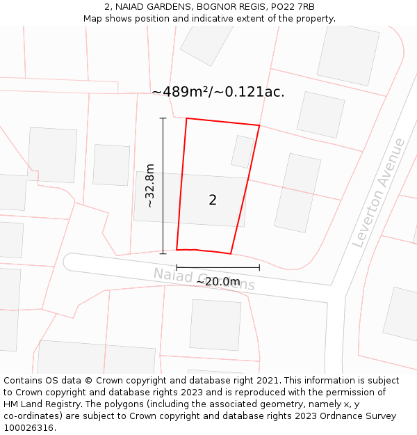 2, NAIAD GARDENS, BOGNOR REGIS, PO22 7RB: Plot and title map