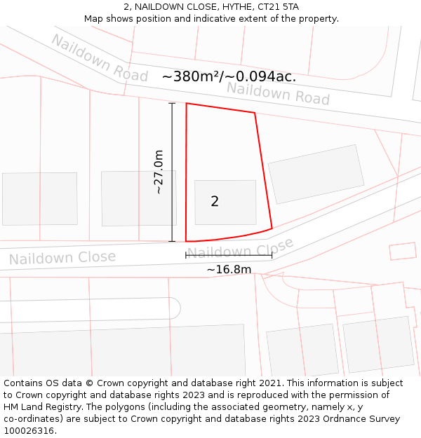 2, NAILDOWN CLOSE, HYTHE, CT21 5TA: Plot and title map