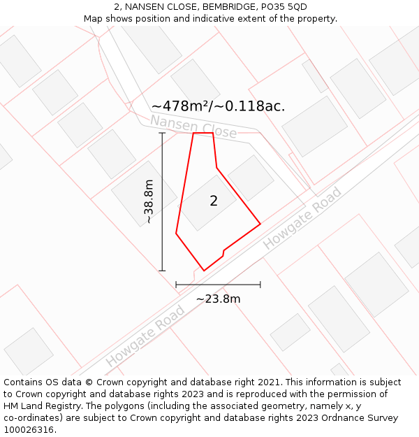 2, NANSEN CLOSE, BEMBRIDGE, PO35 5QD: Plot and title map