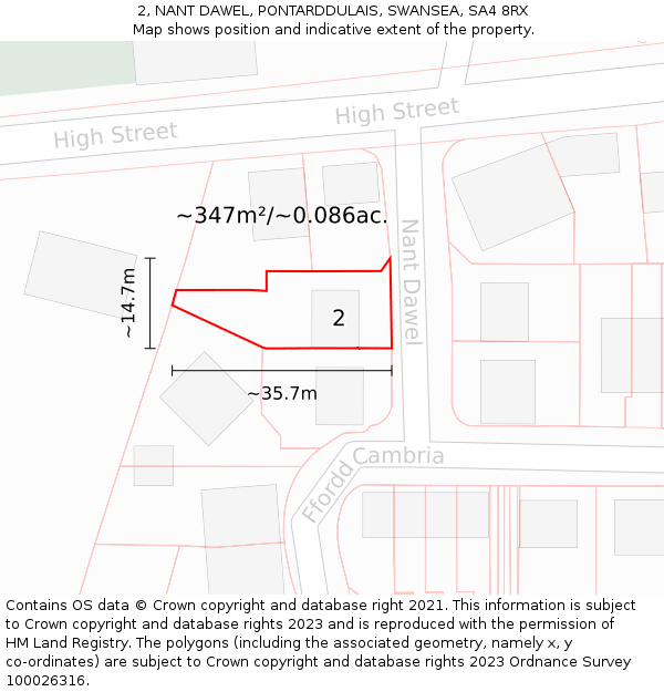 2, NANT DAWEL, PONTARDDULAIS, SWANSEA, SA4 8RX: Plot and title map