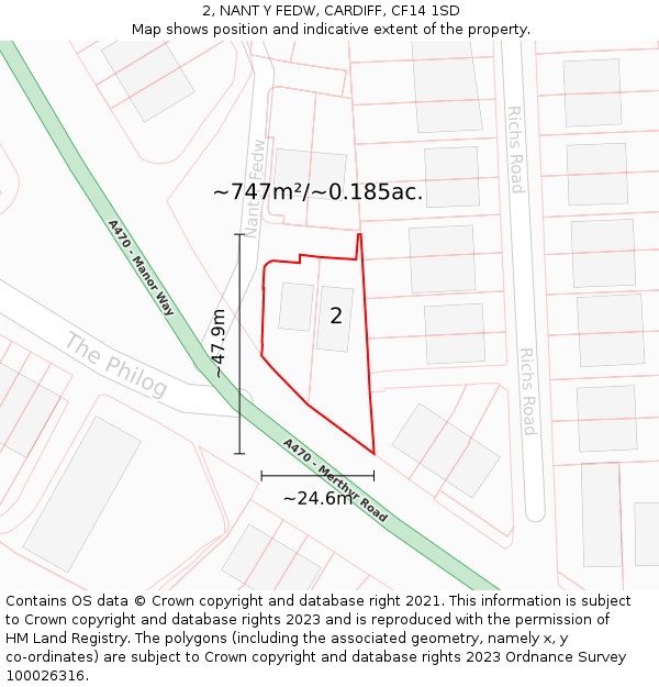 2, NANT Y FEDW, CARDIFF, CF14 1SD: Plot and title map