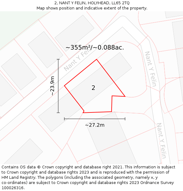 2, NANT Y FELIN, HOLYHEAD, LL65 2TQ: Plot and title map