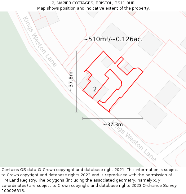 2, NAPIER COTTAGES, BRISTOL, BS11 0UR: Plot and title map