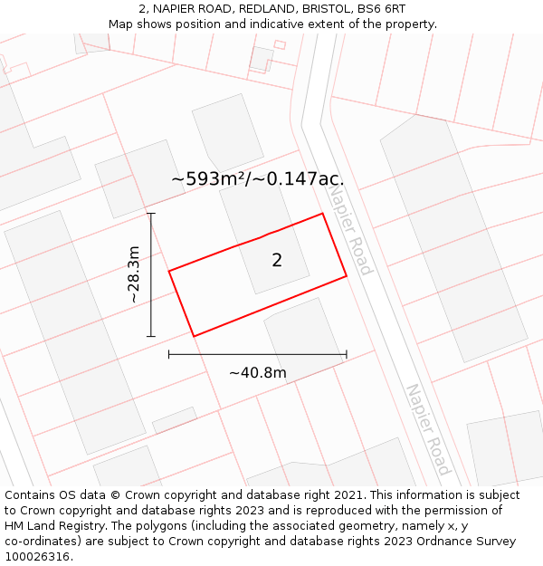 2, NAPIER ROAD, REDLAND, BRISTOL, BS6 6RT: Plot and title map