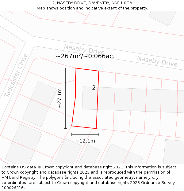 2, NASEBY DRIVE, DAVENTRY, NN11 0GA: Plot and title map