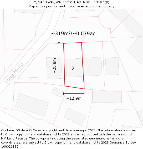 2, NASH WAY, WALBERTON, ARUNDEL, BN18 0QQ: Plot and title map