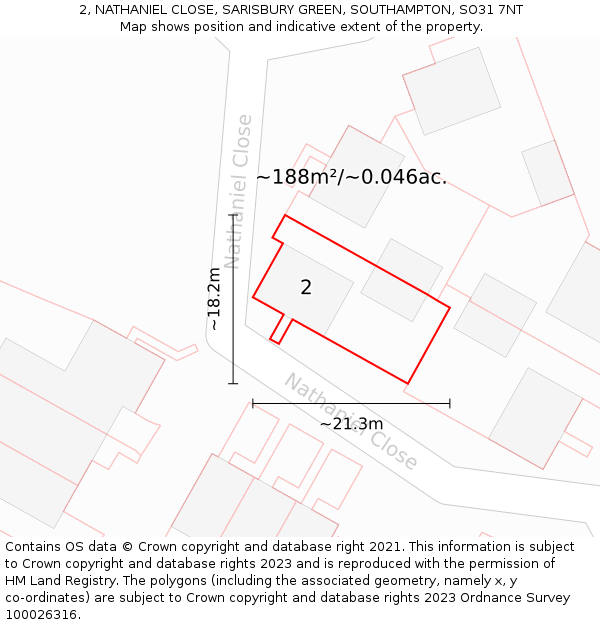 2, NATHANIEL CLOSE, SARISBURY GREEN, SOUTHAMPTON, SO31 7NT: Plot and title map