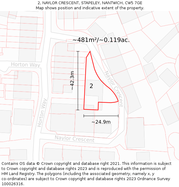 2, NAYLOR CRESCENT, STAPELEY, NANTWICH, CW5 7GE: Plot and title map