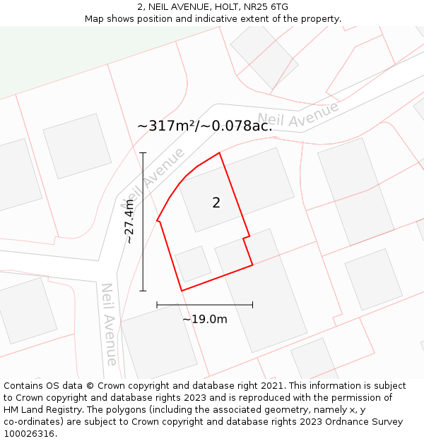 2, NEIL AVENUE, HOLT, NR25 6TG: Plot and title map