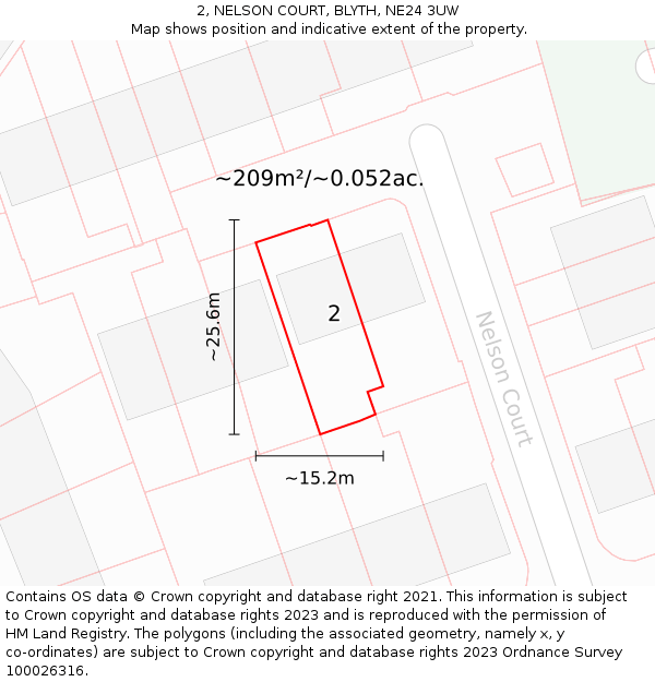 2, NELSON COURT, BLYTH, NE24 3UW: Plot and title map