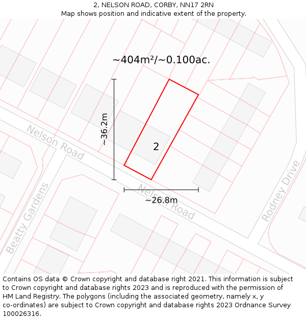 2, NELSON ROAD, CORBY, NN17 2RN: Plot and title map