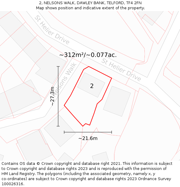 2, NELSONS WALK, DAWLEY BANK, TELFORD, TF4 2FN: Plot and title map