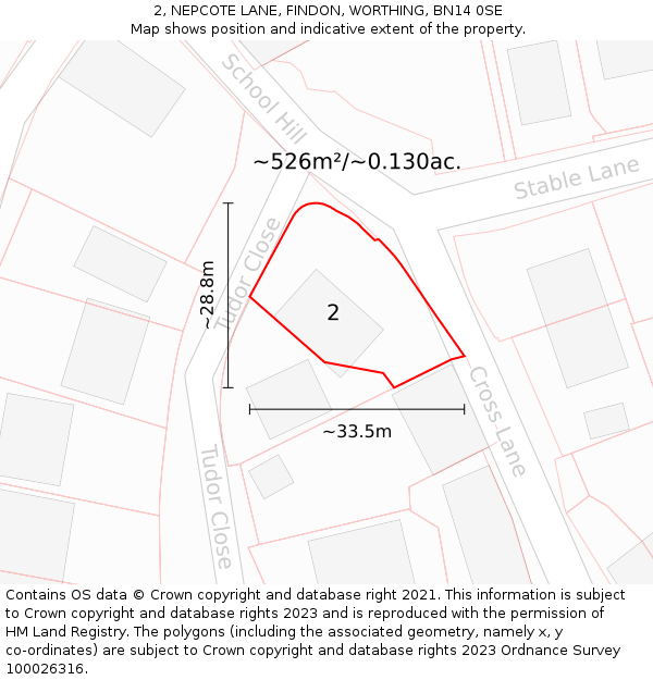 2, NEPCOTE LANE, FINDON, WORTHING, BN14 0SE: Plot and title map