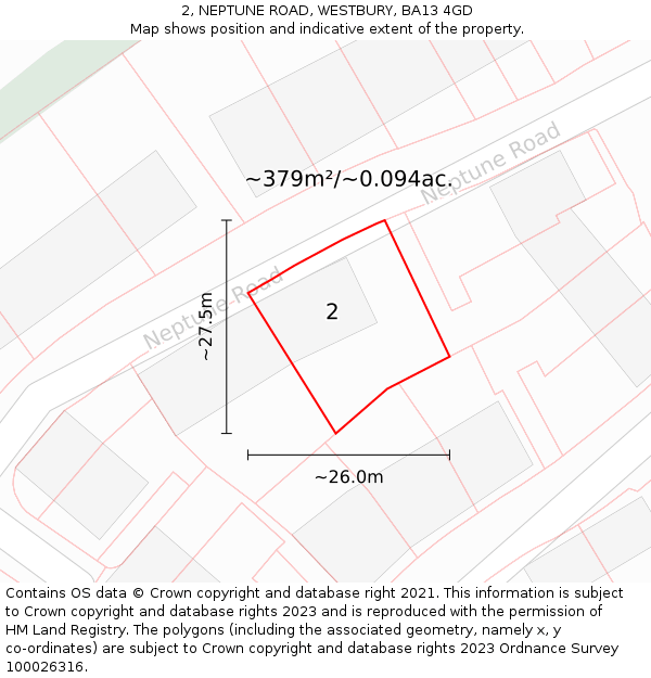 2, NEPTUNE ROAD, WESTBURY, BA13 4GD: Plot and title map