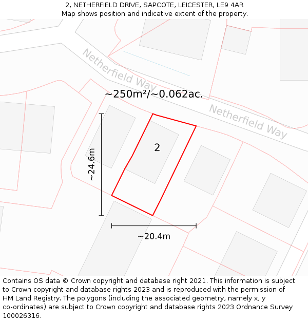 2, NETHERFIELD DRIVE, SAPCOTE, LEICESTER, LE9 4AR: Plot and title map