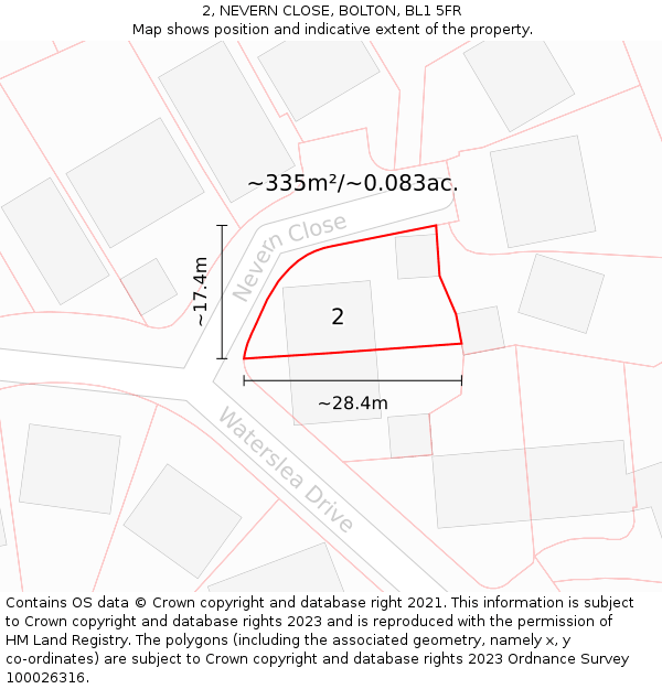 2, NEVERN CLOSE, BOLTON, BL1 5FR: Plot and title map