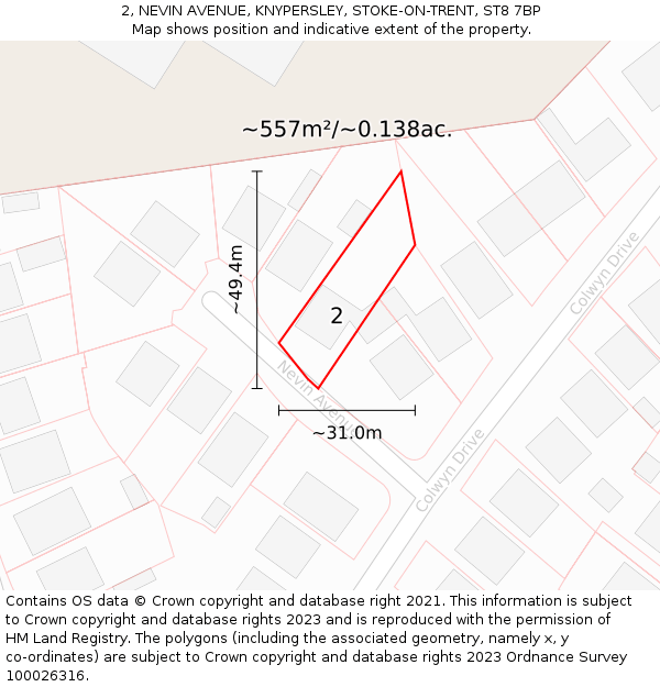 2, NEVIN AVENUE, KNYPERSLEY, STOKE-ON-TRENT, ST8 7BP: Plot and title map