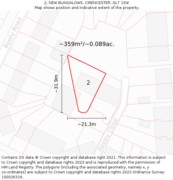 2, NEW BUNGALOWS, CIRENCESTER, GL7 1SW: Plot and title map