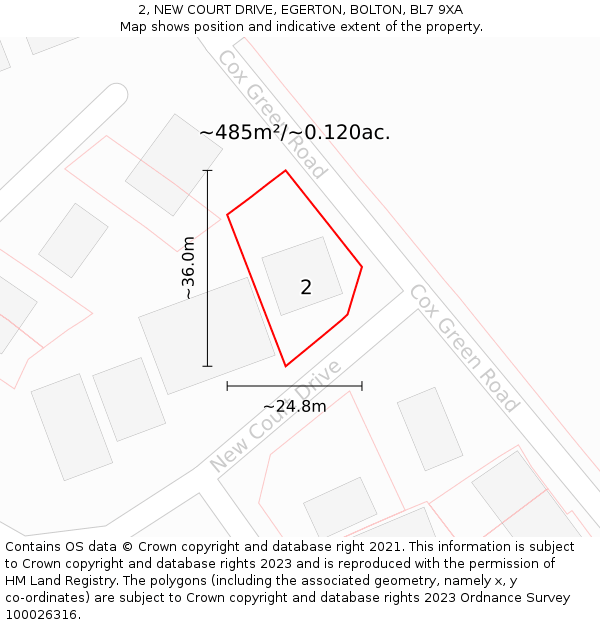 2, NEW COURT DRIVE, EGERTON, BOLTON, BL7 9XA: Plot and title map