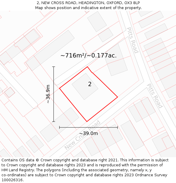 2, NEW CROSS ROAD, HEADINGTON, OXFORD, OX3 8LP: Plot and title map