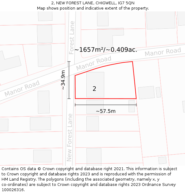 2, NEW FOREST LANE, CHIGWELL, IG7 5QN: Plot and title map