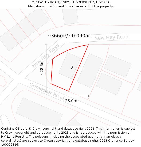 2, NEW HEY ROAD, FIXBY, HUDDERSFIELD, HD2 2EA: Plot and title map